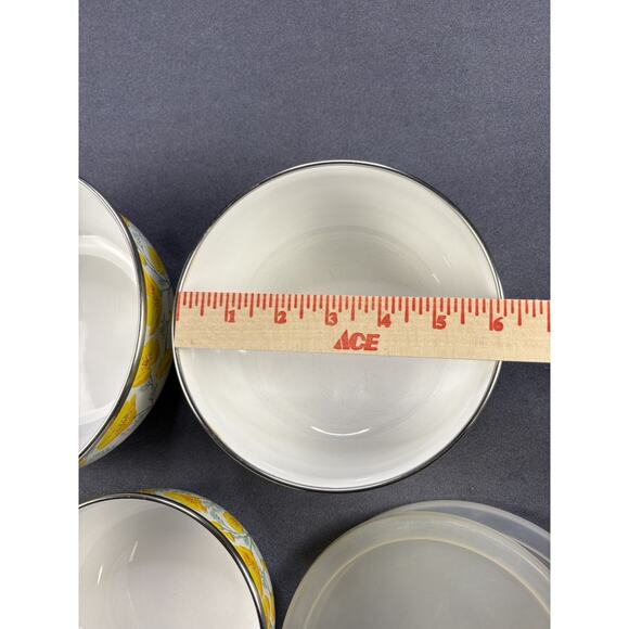 VTG Kobe Enamelware Metal Nesting Bowl Set of 3 Yellow Poppy w/lids - Picture 8 of 11